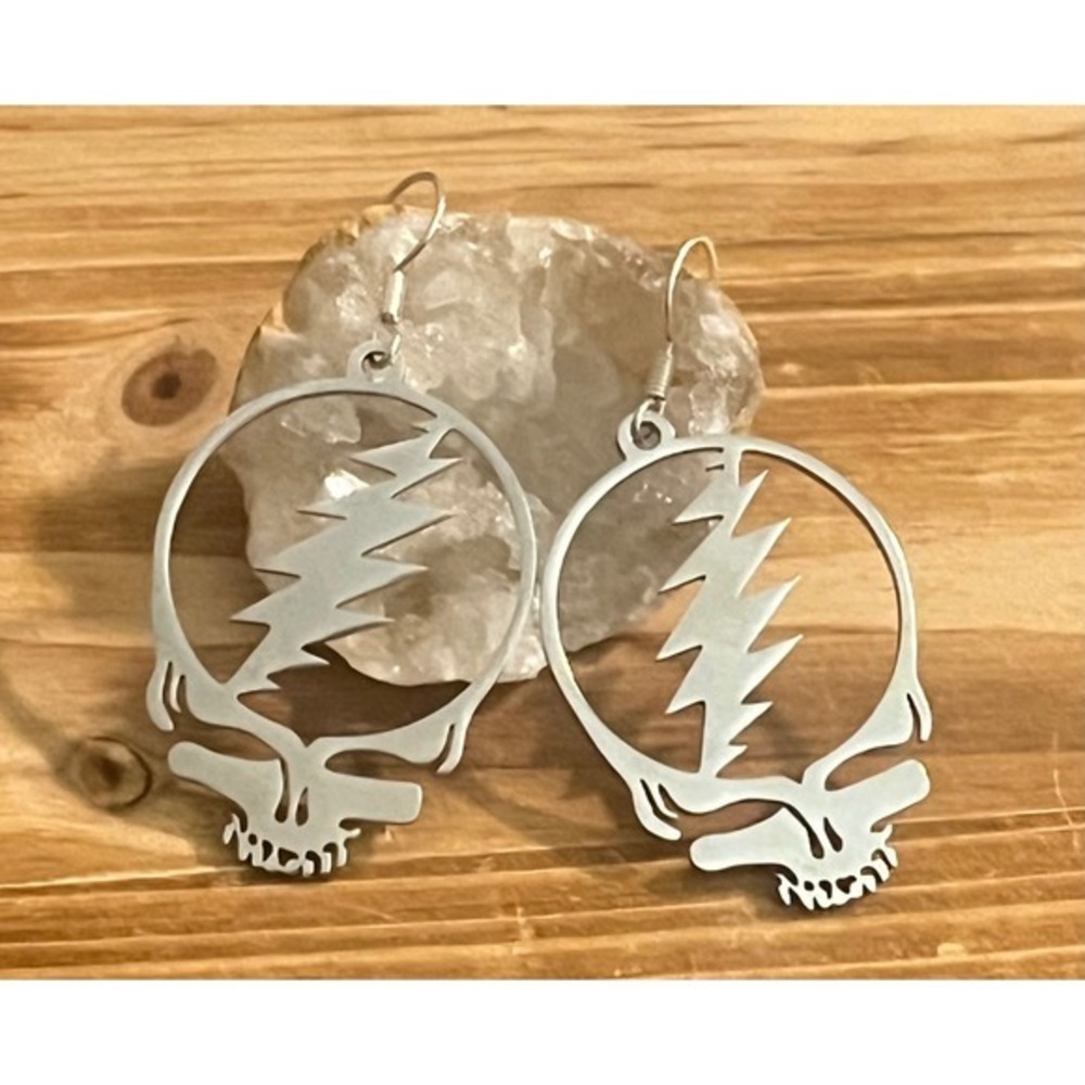 Grateful Dead Band Sterling Silver Stealie Music -Steal Your Face Earrings -New